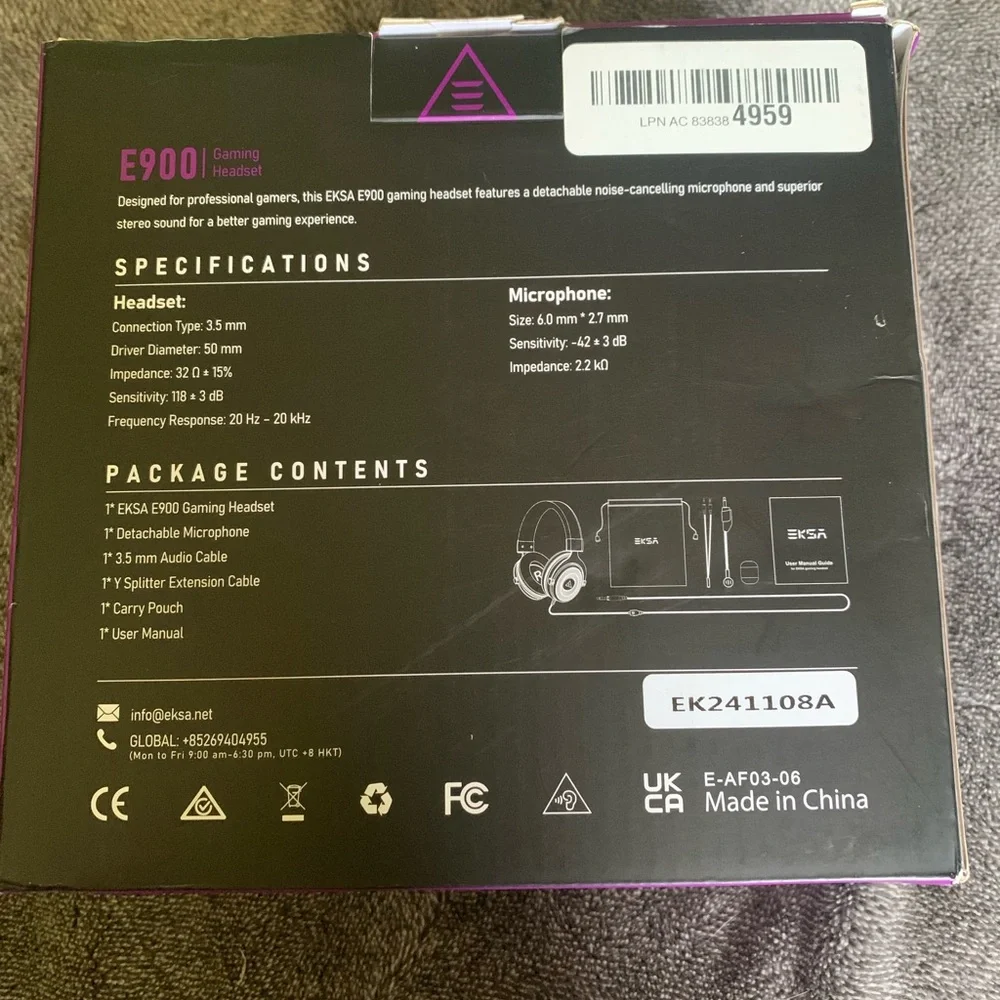 E900 Wired Gaming Headset - Black and Purple w/mic 3D stereo